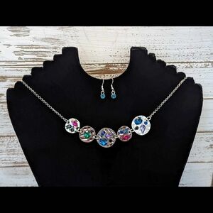 Blue and Pink Necklace with Silver Chain